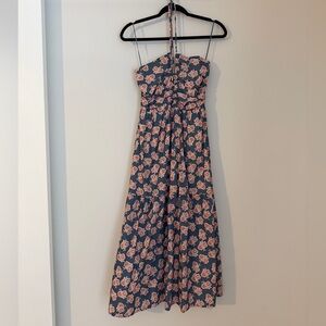 bishop + young Navy Halter Tie Maxi Dress with Pink Floral Print
